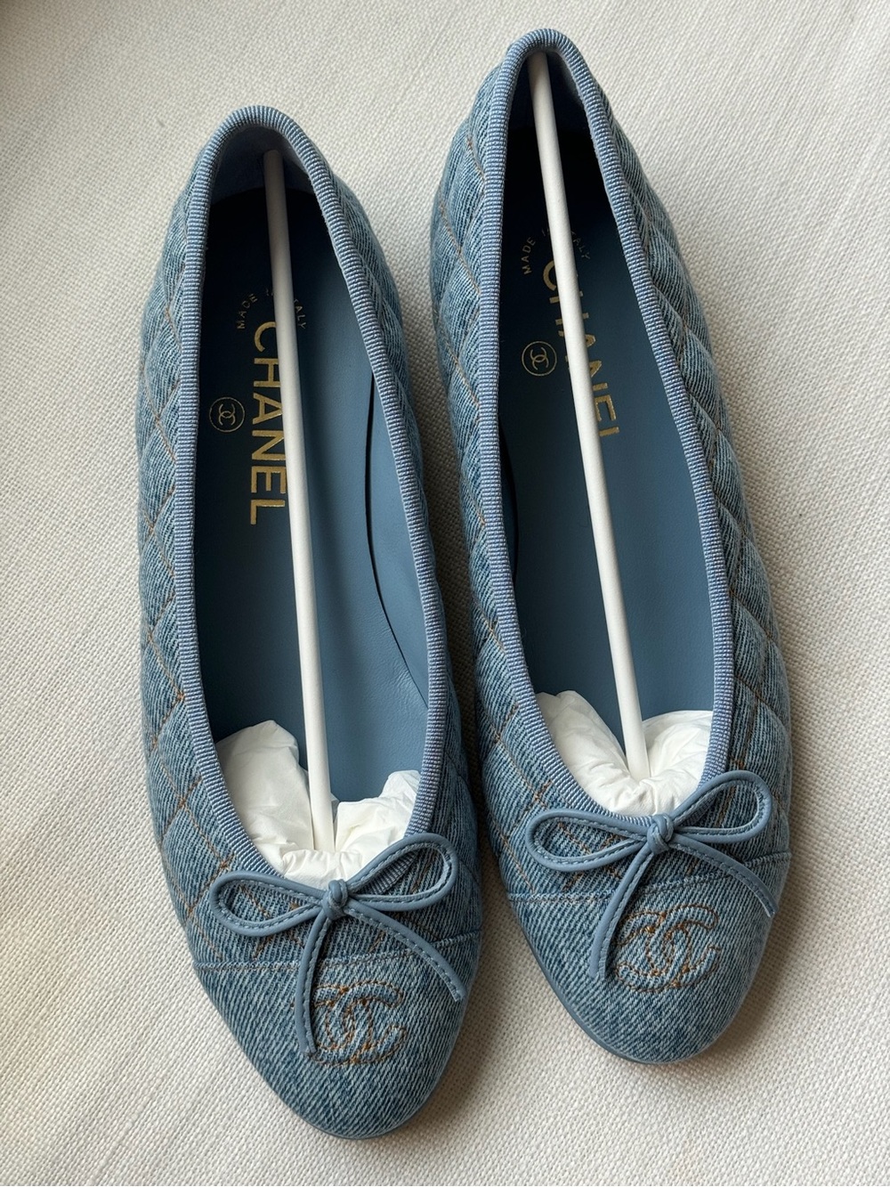 2026 CHANEL Blue Quilted Denim Ballet Flats